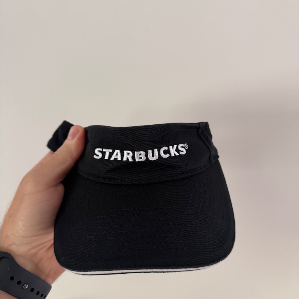 Starbucks Visor Embroidered Logo Cotton Adjustable Velcro Strap Hat Black White